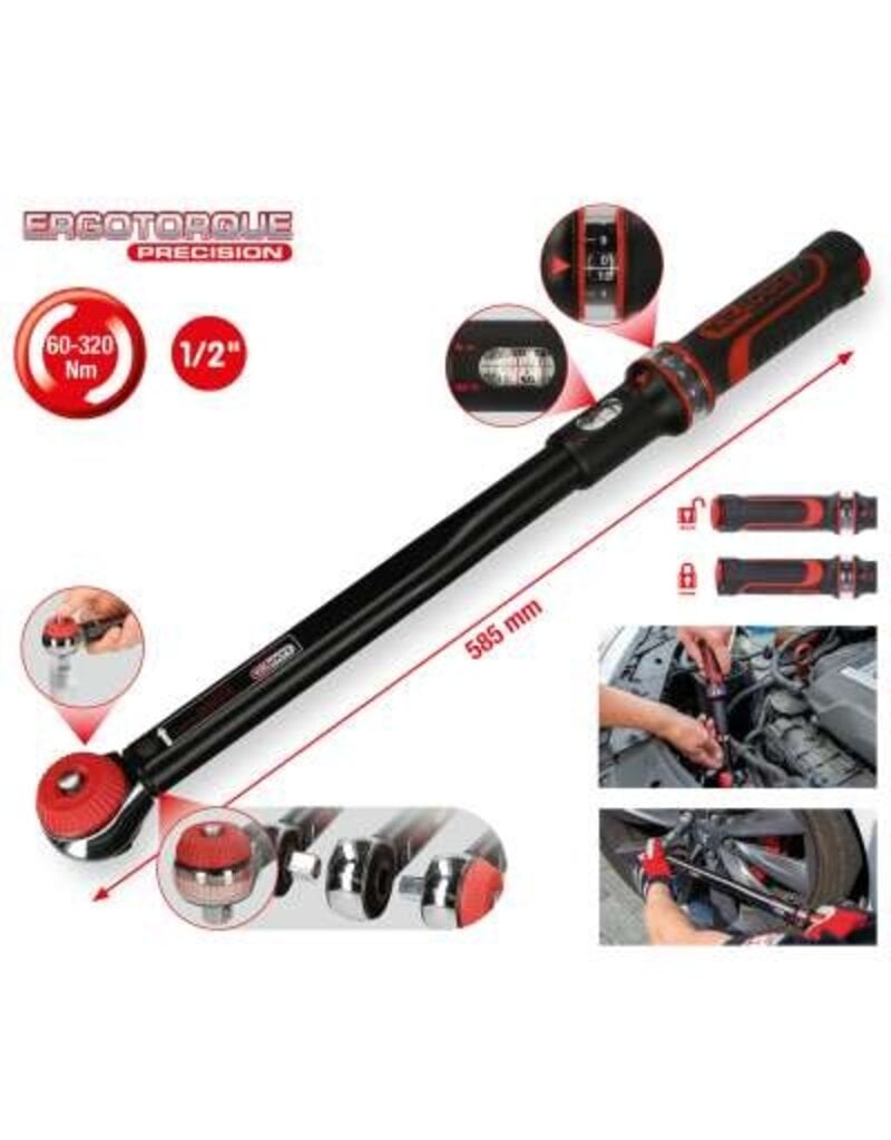 KS TOOLS 1/2" ERGOTORQUE®precision Momentsleutel met draaiknop-omsteek-ratelkop, 60-320Nm - 516.1472
