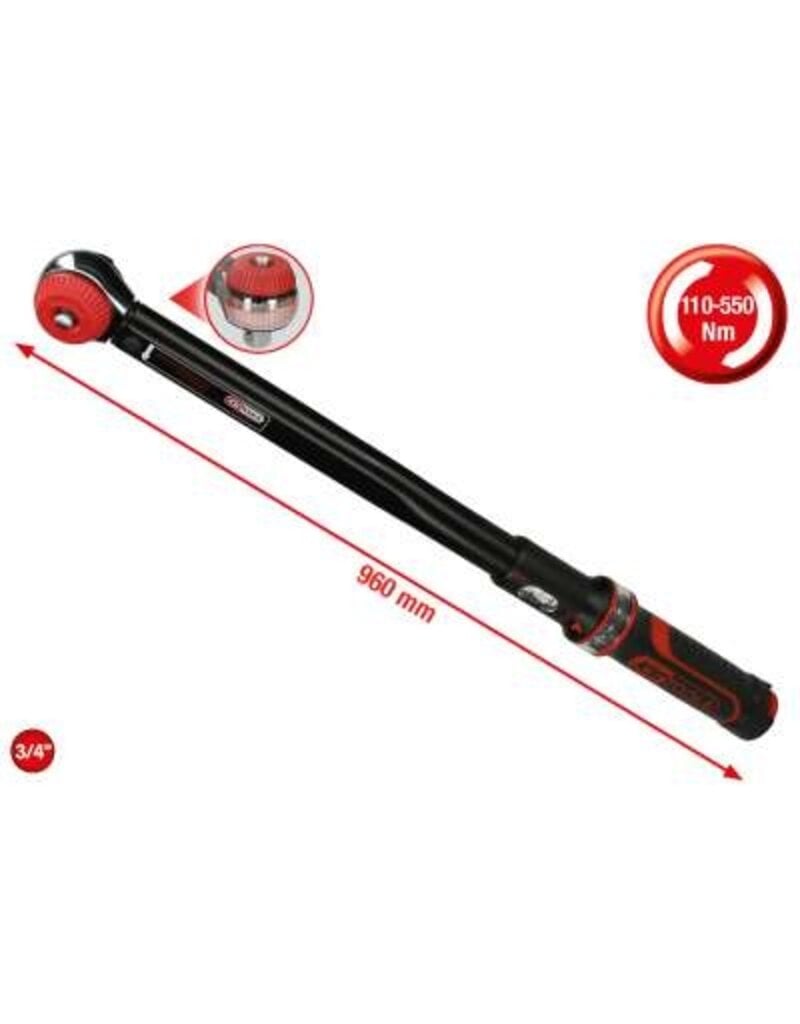 KS TOOLS 3/4" ERGOTORQUE®precision Momentsleutel met draaiknop-omsteek-ratelkop, 110-550Nm - 516.1490
