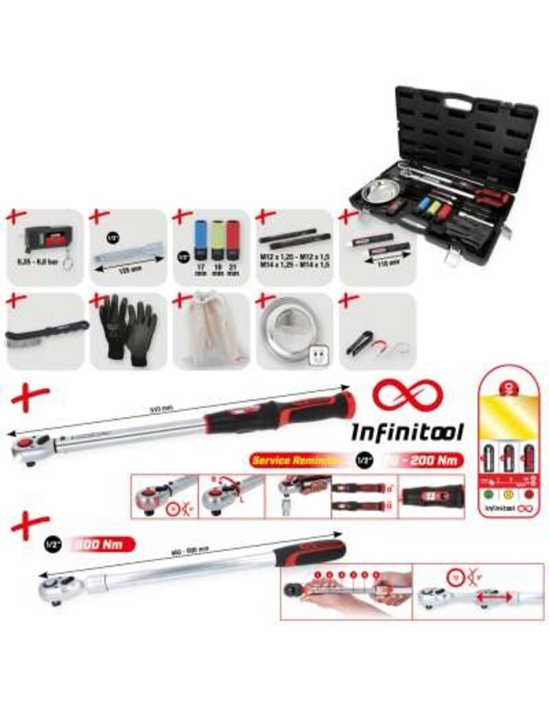 KS TOOLS MASTER wielwissel serviceset met 1/2" INFINITOOL ratel-momentsleutel, 20 – 200 Nm, 18-dlg - 516.2450