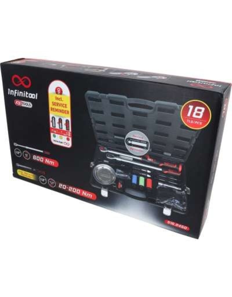 KS TOOLS MASTER wielwissel serviceset met 1/2" INFINITOOL ratel-momentsleutel, 20 – 200 Nm, 18-dlg - 516.2450