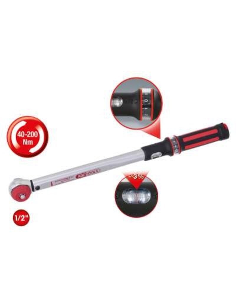 KS TOOLS 1/2" ERGOTORQUE®precision Momentsleutel met draaiknop-omsteek-ratelkop, 40-200Nm - 516.6042