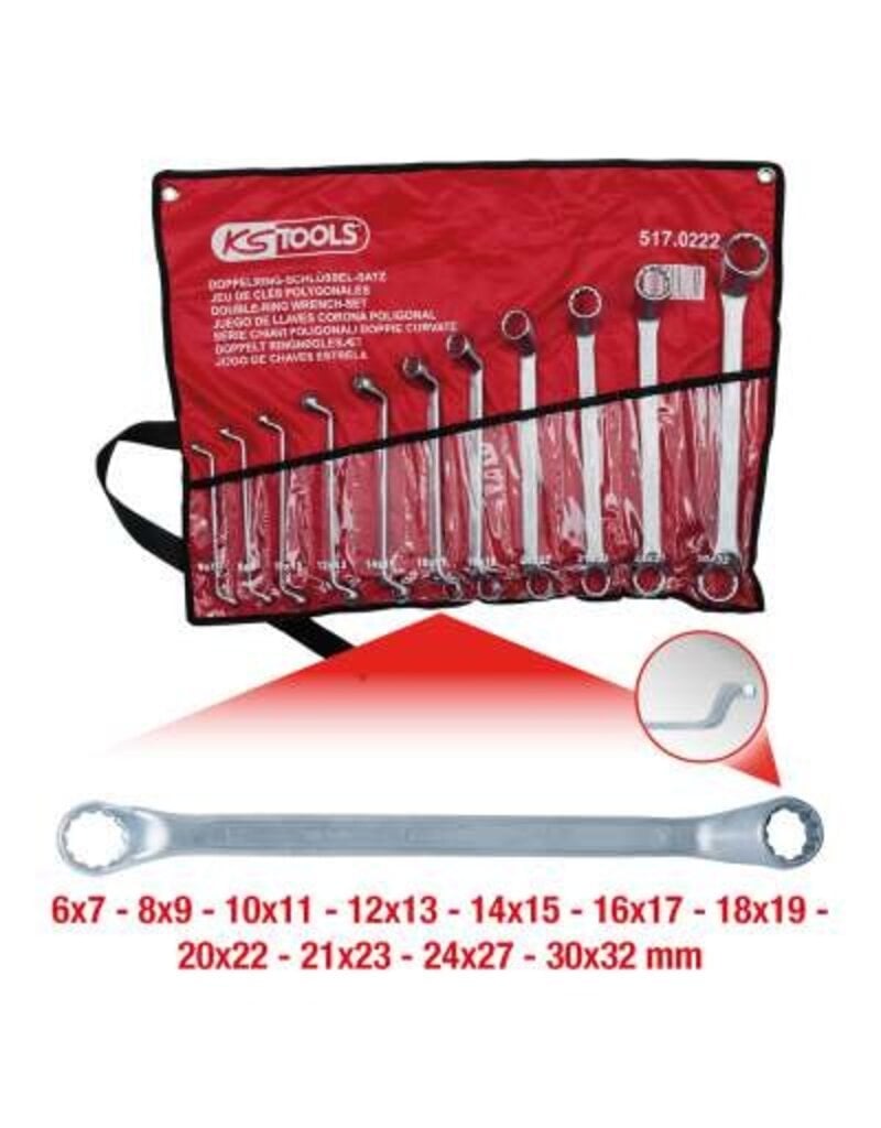 KS TOOLS Dubbele ringsleutelset, diep gebogen, 11-dlg, 6-32mm - 517.0222