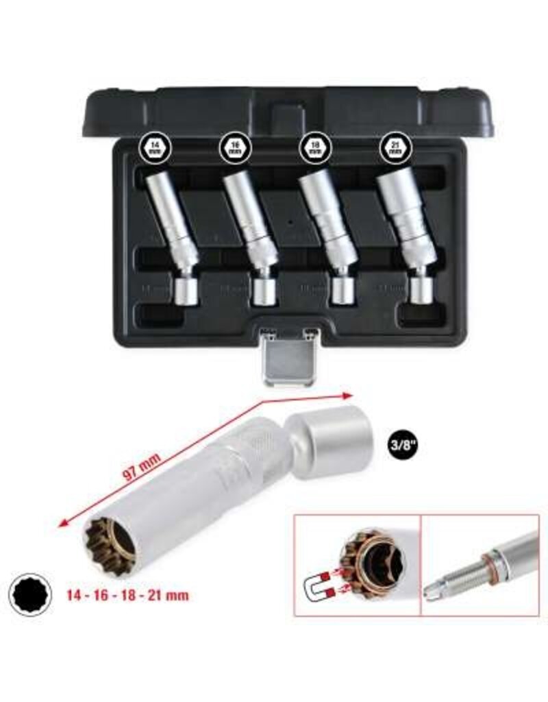 KS TOOLS 3/8" bougiedopsleutelset, 4-dlg, magnetisch met scharnier - 517.1145