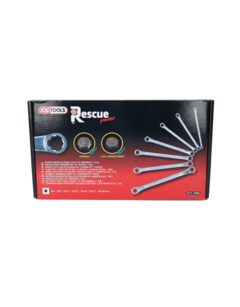 KS TOOLS RESCUEpower Dubbele ringsleutelset, tweezijdig gebogen, 7-dlg 6-19mm - 517.1555