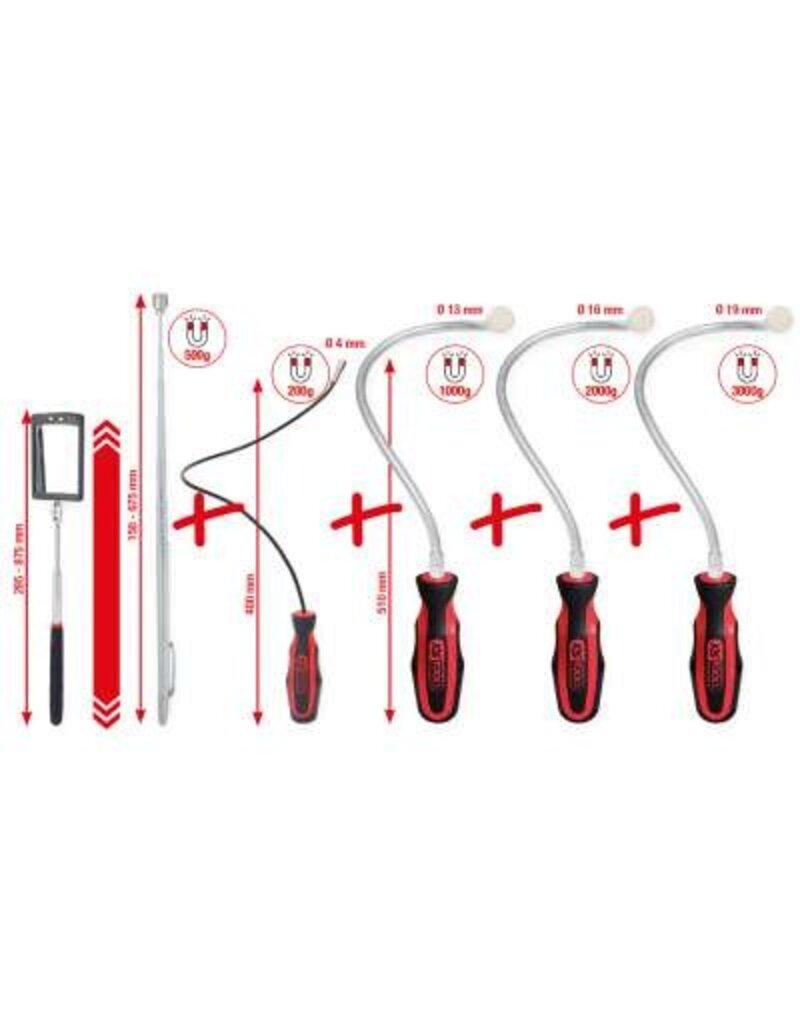 KS TOOLS Flexibele en telescoop-magneethouder en inspectiespiegelset, 6-dlg - 550.1090