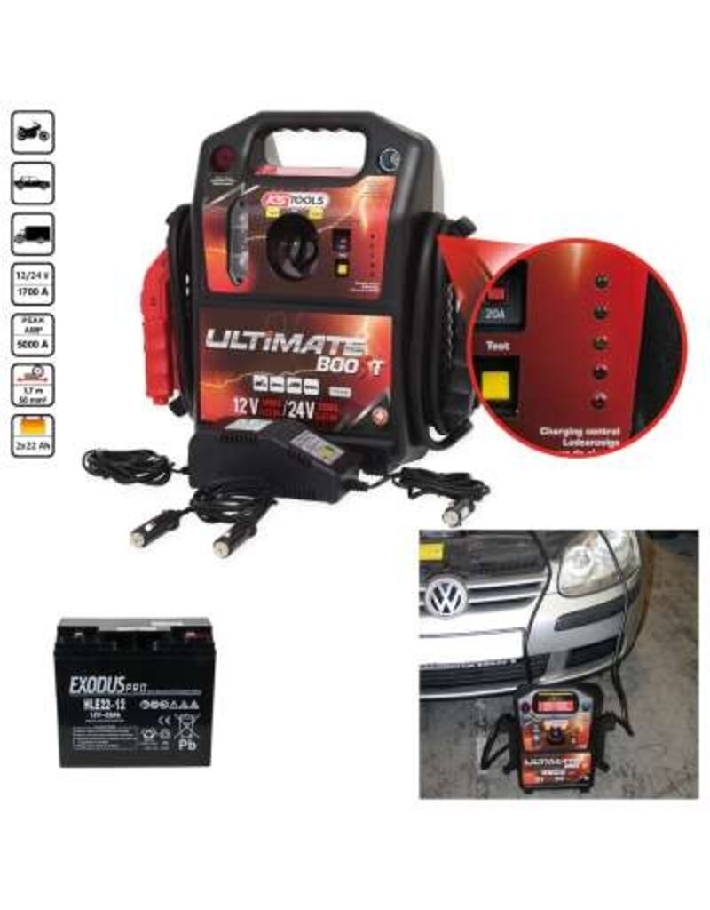 KS TOOLS 12 V + 24 V accu-booster, mobiel starthulpapparaat 1.700 A - 550.1820