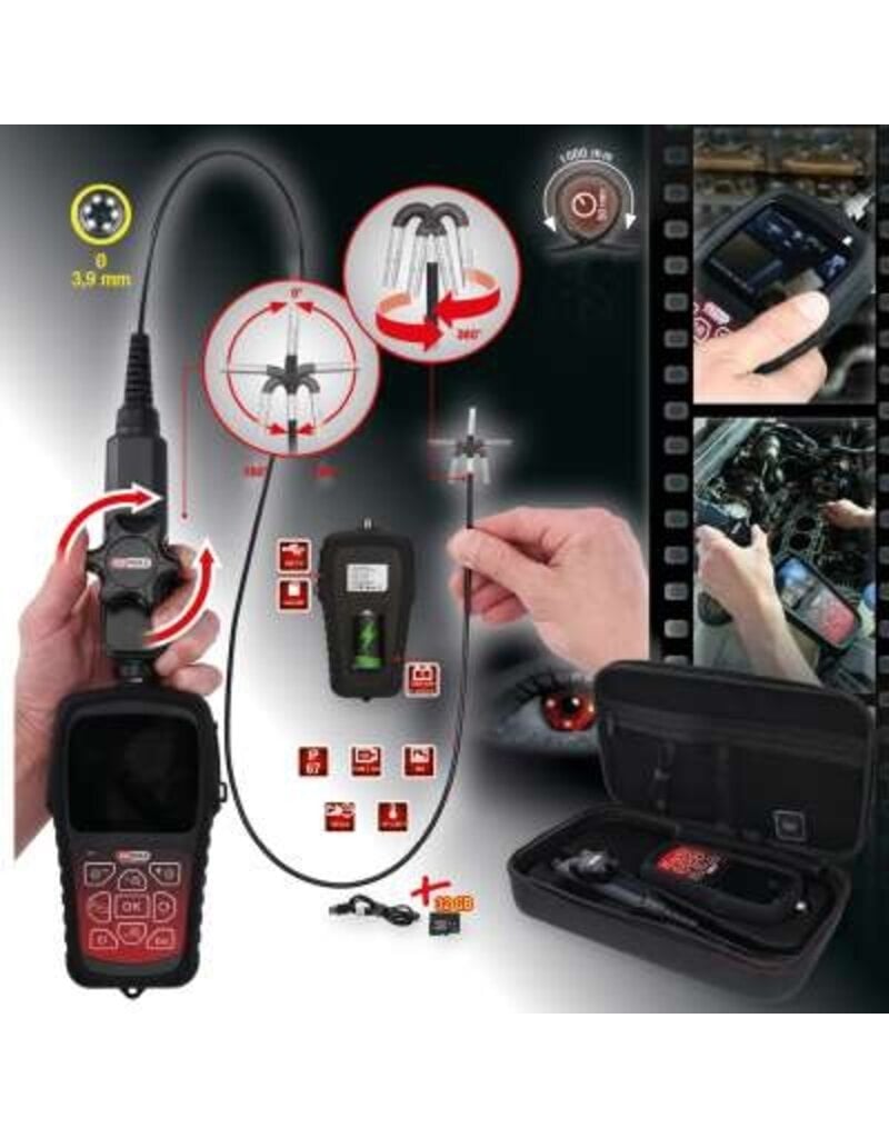 KS TOOLS HD-videoscoopset met Ø 3,9 mm 180° en 0° HD-frontcamerasonde, flexibele PVC-huls, 3-dlg - 550.7550