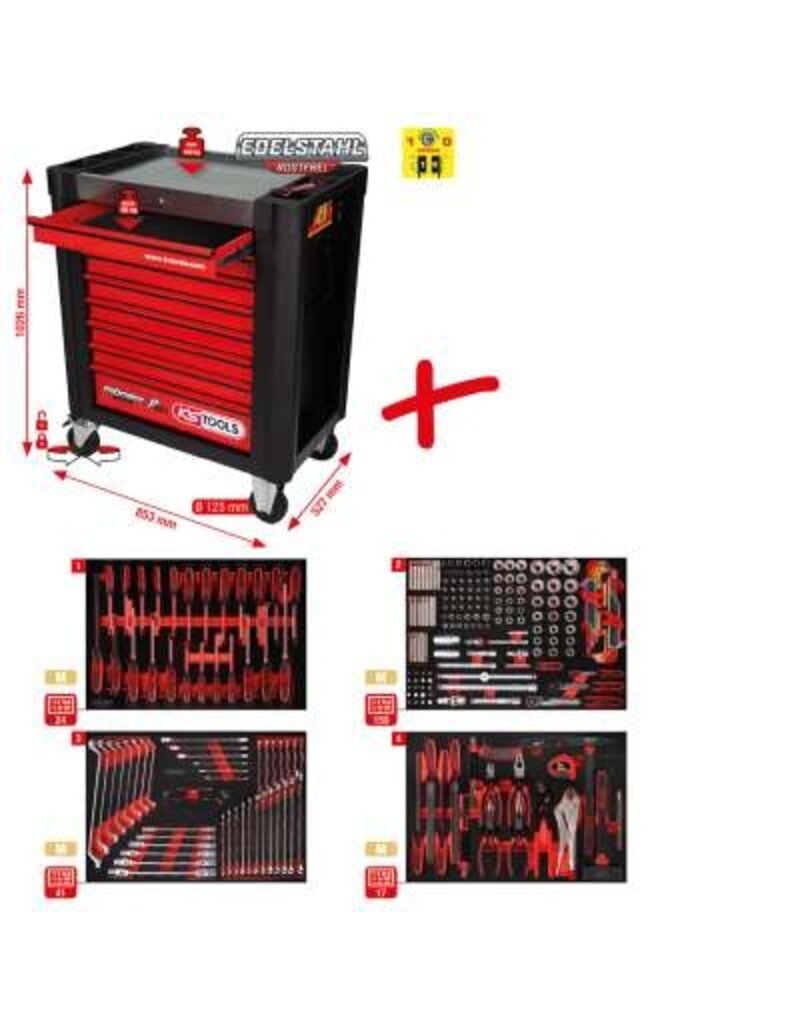 KS TOOLS Performanceplus gereedschapwagenset P10 met 241 gereedschappen voor 4 schuifladen - 810.4241