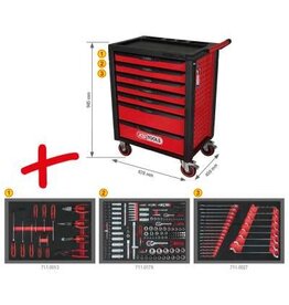 KS TOOLS RACINGline ZWART/ROOD gereedschapswagen met 7 laden en 215 premium gereedschappen - 826.7215