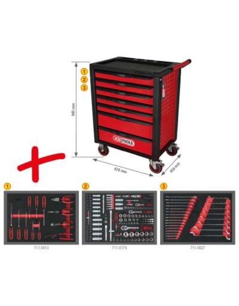KS TOOLS RACINGline ZWART/ROOD gereedschapswagen met 7 laden en 215 premium gereedschappen - 826.7215
