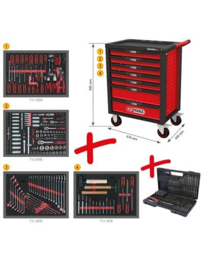 KS TOOLS RACINGline ZWART/ROOD gereedschapswagen met 7 laden en 515 premium gereedschappen - 826.7515
