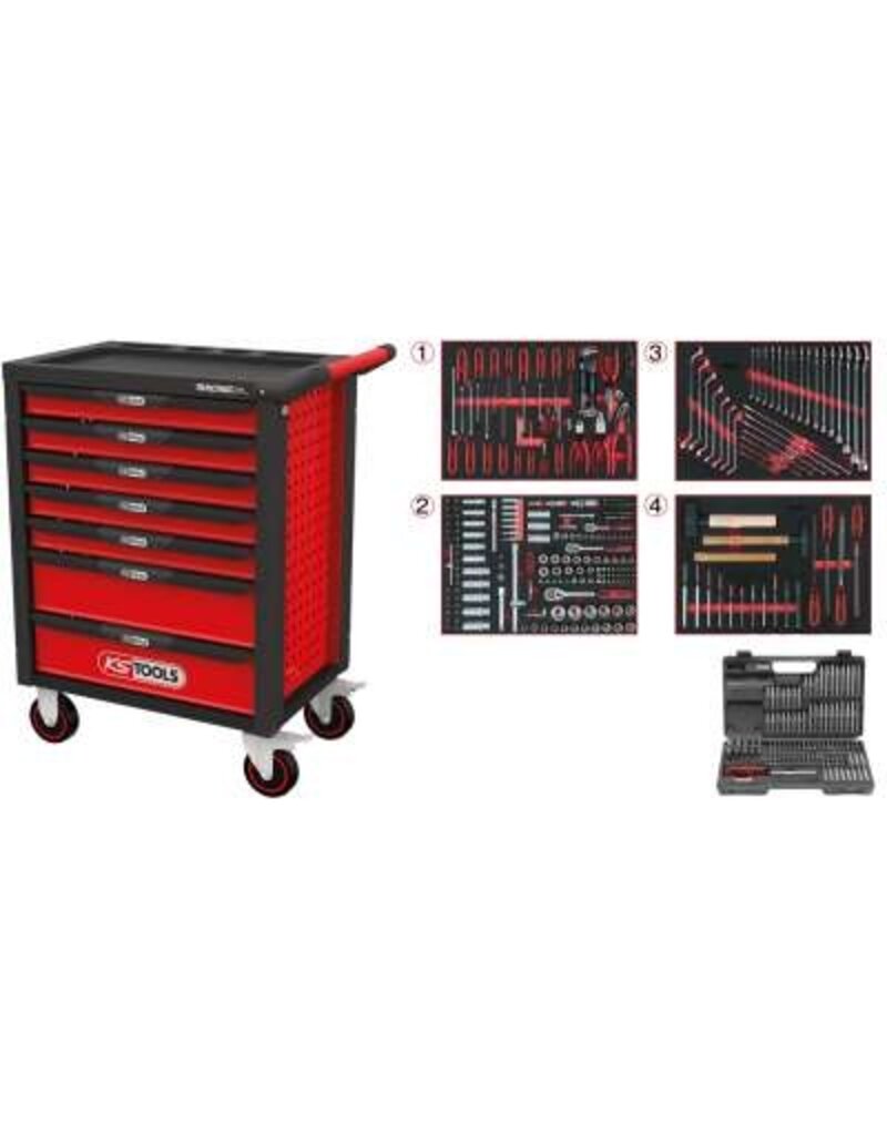 KS TOOLS RACINGline ZWART/ROOD gereedschapswagen met 7 laden en 515 premium gereedschappen - 826.7515