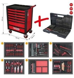 KS TOOLS RACINGline ZWART/ROOD gereedschapswagen met 7 laden en 598 premium gereedschappen - 826.7598