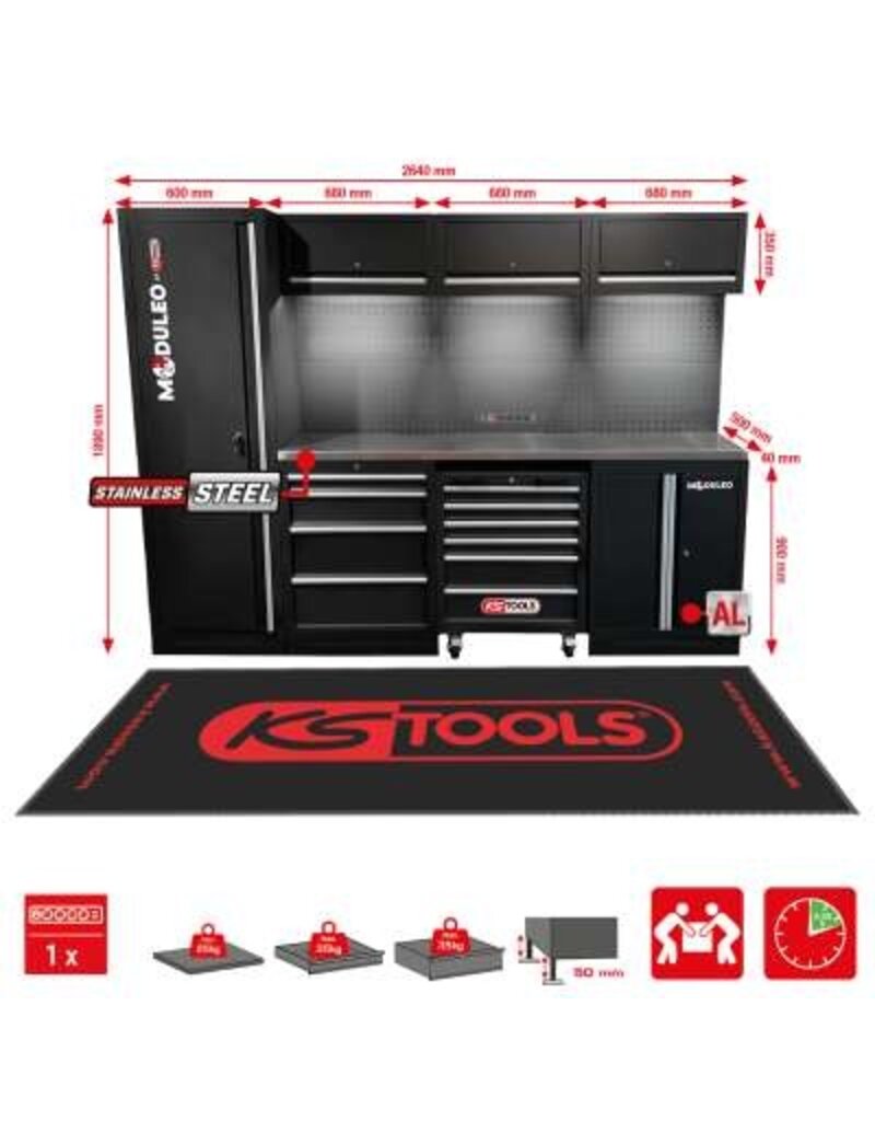 KS TOOLS  werkplaatskastsysteem, RVS-plaat - 866.6000