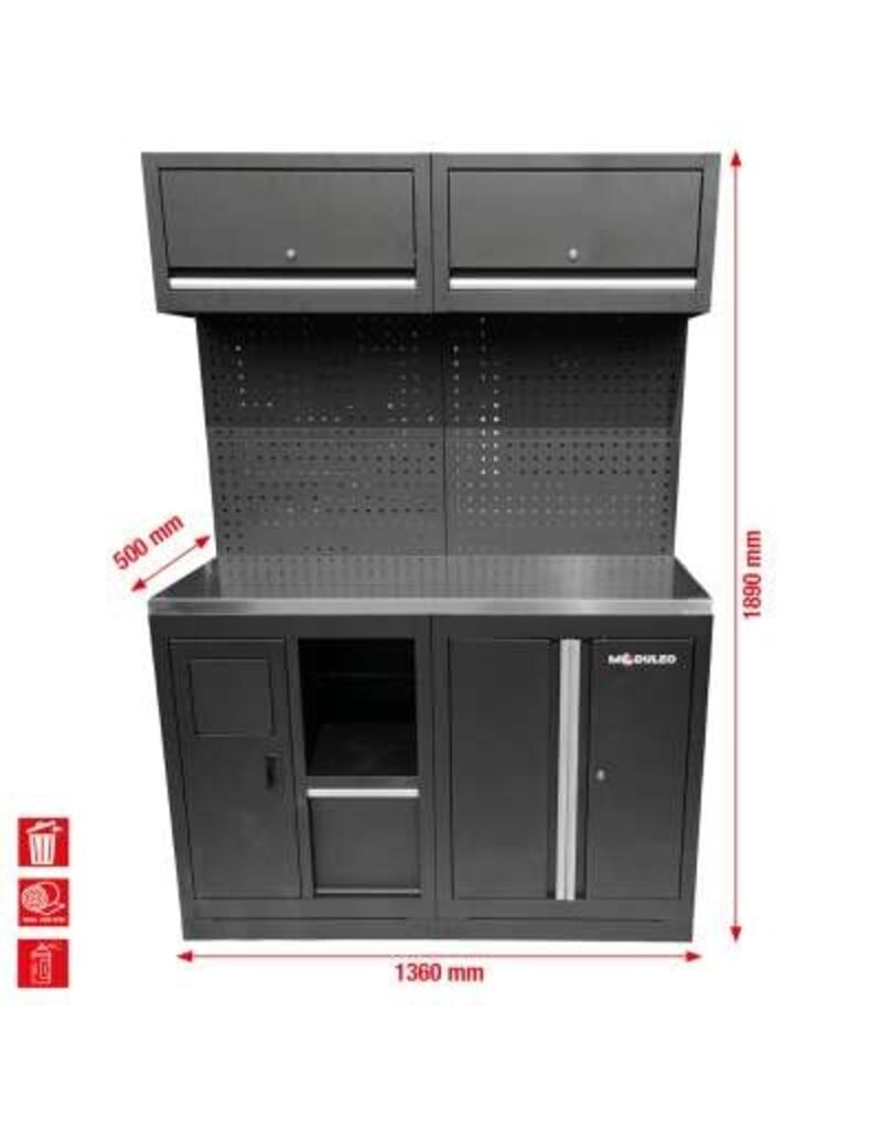 KS TOOLS Werkplaatskastsysteem-uitbreidingsmodule, RVS-werkblad, afvalsysteem met papierrolhouder - 866.6040