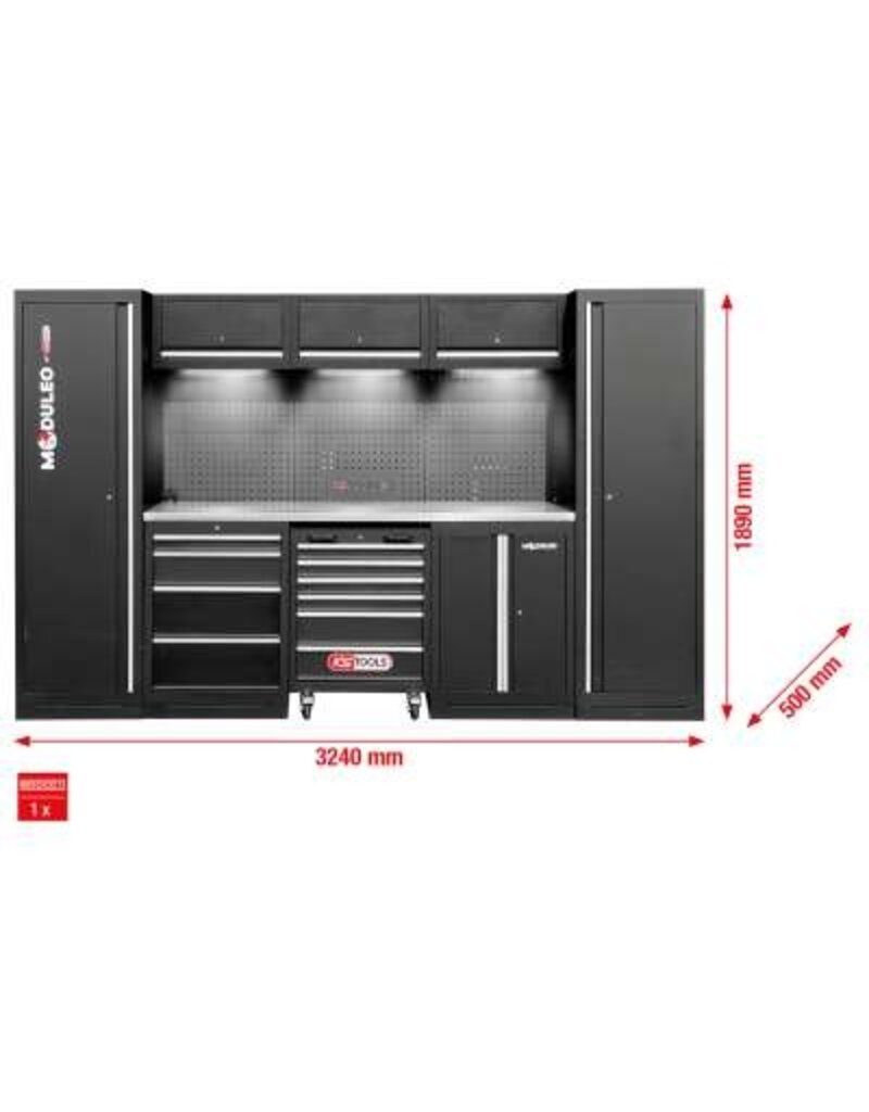 KS TOOLS Werkplaatskastsysteem, recht, 3240 x 500 mm - 866.6205