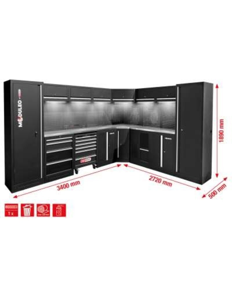 KS TOOLS Werkplaatskastsysteem, L-vorm, 3400 x 2720 mm, variant 1 - 866.6215