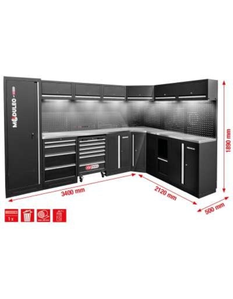 KS TOOLS Werkplaatskastsysteem, L-vorm, 3400 x 2120 mm, variant 2 - 866.6220