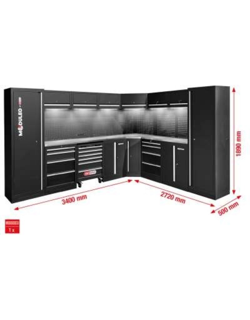 KS TOOLS Werkplaatskastsysteem, L-vorm, 3400 x 2720 mm, variant 2 - 866.6225