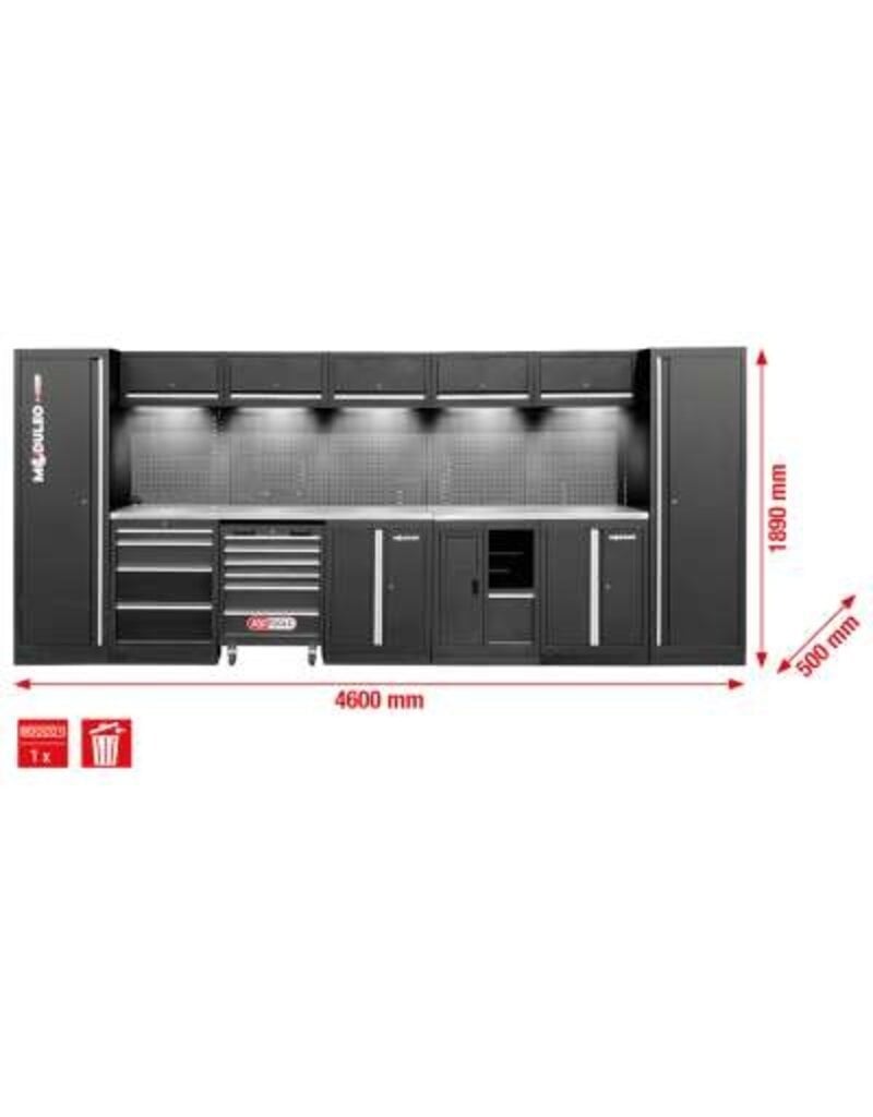 KS TOOLS Werkplaatskastsysteem, recht, 4600 x 500 mm, variant 2 - 866.6235