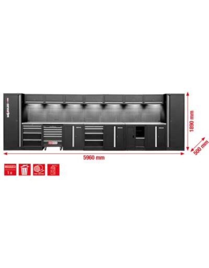 KS TOOLS Werkplaatskastsysteem, recht, 5960 x 500 mm, variant 1 - 866.6265