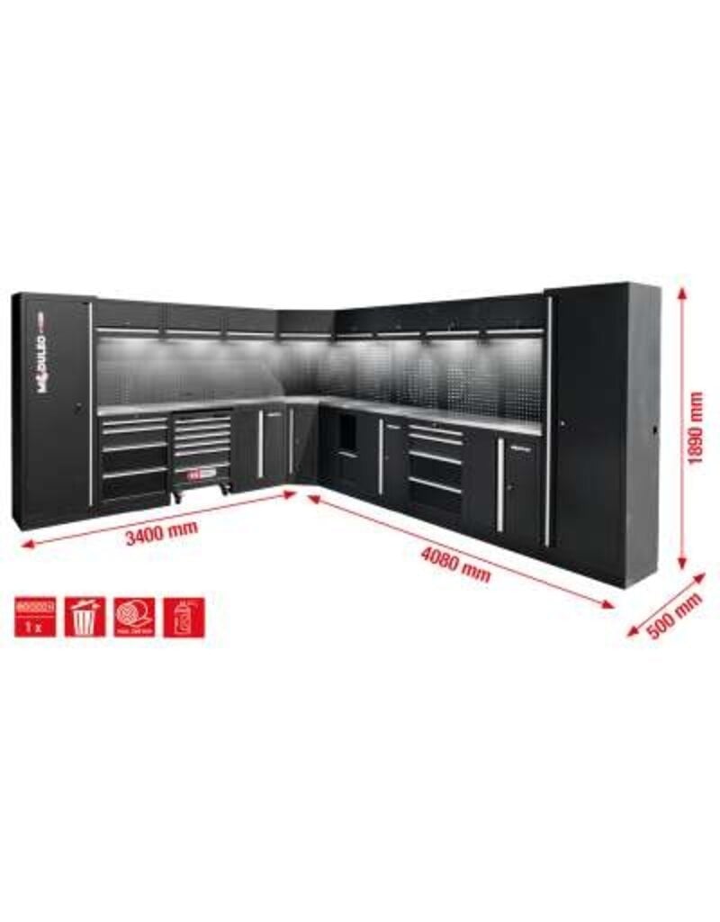 KS TOOLS Werkplaatskastsysteem, L-vorm, 3400 x 4080 mm, variant 1 - 866.6275