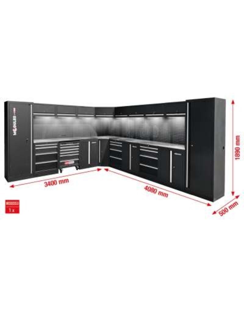 KS TOOLS Werkplaatskastsysteem, L-vorm, 3400 x 4080 mm, variant 2 - 866.6280