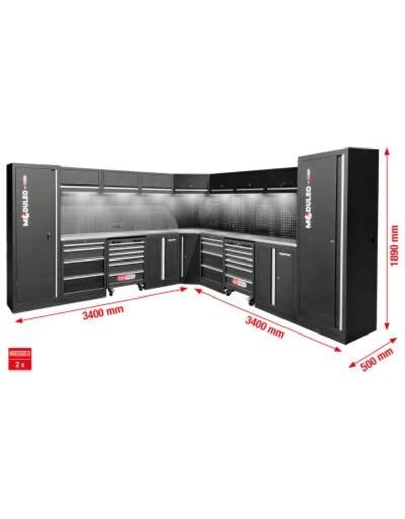 KS TOOLS Werkplaatskastsysteem, L-vorm, 3400 x 3400 mm - 866.6285