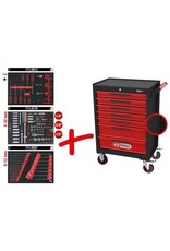 KS TOOLS ECOline ZWART/ROOD gereedschapswagen met 7 laden en 215-dlg Premium gereedschap - 897.7215