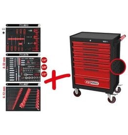 KS TOOLS ECOline ZWART/ROOD gereedschapswagen met 7 laden en 215-dlg Premium gereedschap - 897.7215