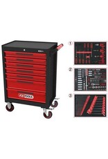 KS TOOLS ECOline ZWART/ROOD gereedschapswagen met 7 laden en 215-dlg Premium gereedschap - 897.7215