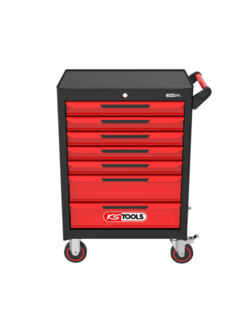 KS TOOLS ECOline ZWART/ROOD gereedschapswagen met 7 laden en 215-dlg Premium gereedschap - 897.7215