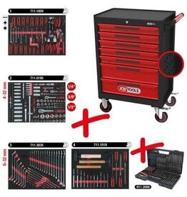 KS TOOLS ECOline ZWART/ROOD gereedschapswagen met 7 laden en 515-dlg Premium gereedschap - 897.7515