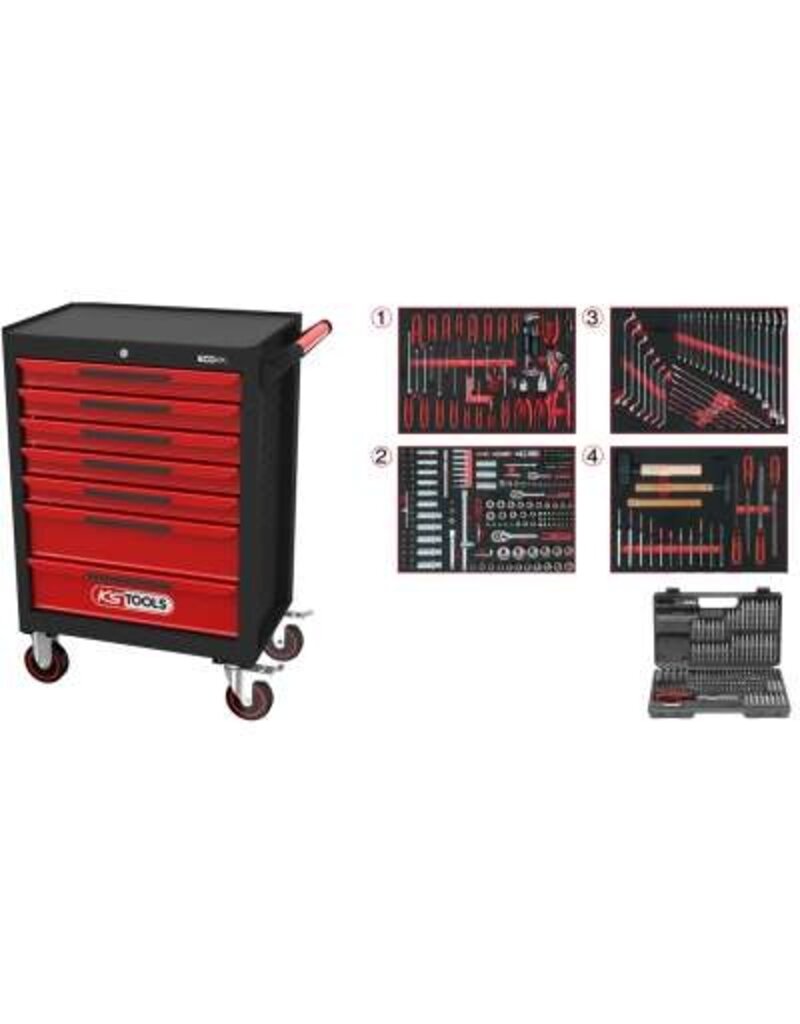 KS TOOLS ECOline ZWART/ROOD gereedschapswagen met 7 laden en 515-dlg Premium gereedschap - 897.7515