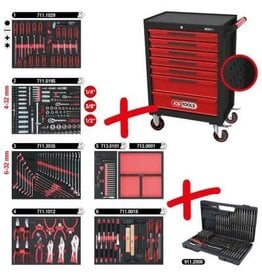 KS TOOLS ECOline ZWART/ROOD gereedschapswagen met 7 laden en 598-dlg Premium gereedschap - 897.7598