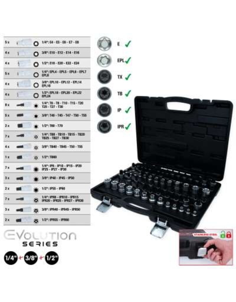 KS TOOLS 1/4"+3/8"+1/2" Torx-Dopsleutelset, 77-dlg - 911.0077