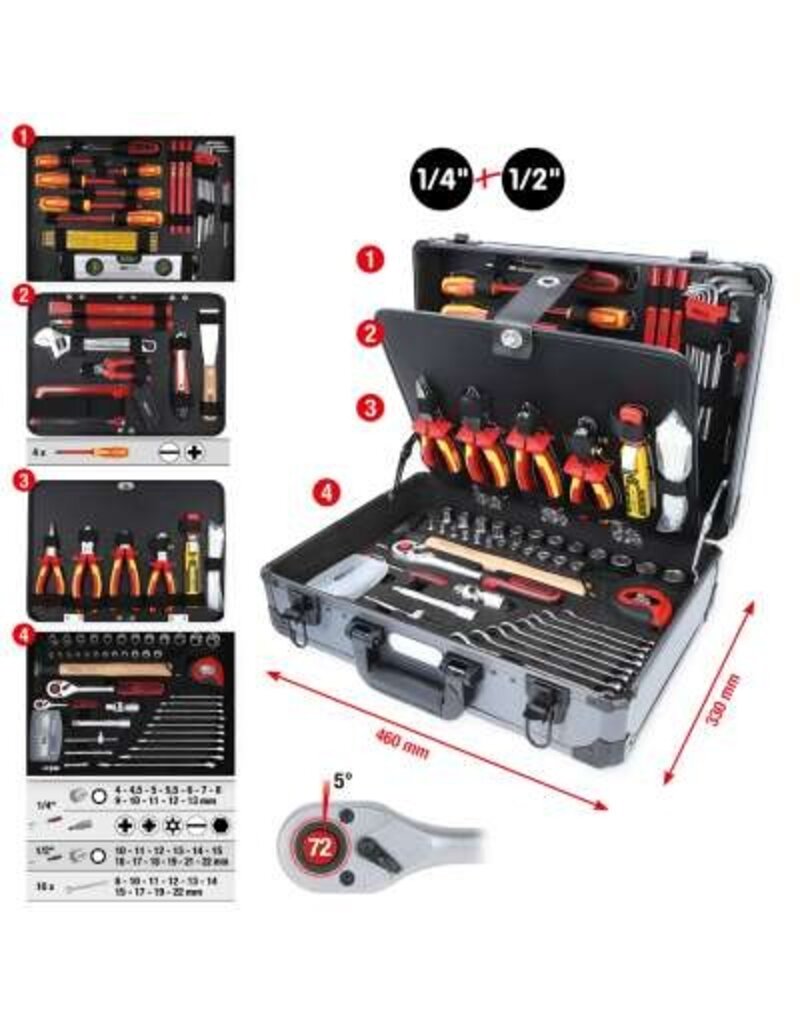 KS TOOLS 1/4" + 1/2" Elektriciens gereedschapset, 128-dlg - 911.0628