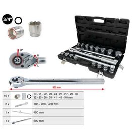 KS TOOLS 3/4" Dopsleutelset, 21-dlg, zeskant - 911.0721