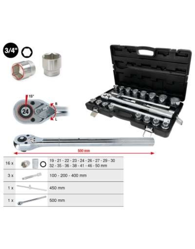 KS TOOLS 3/4" Dopsleutelset, 21-dlg, zeskant - 911.0721
