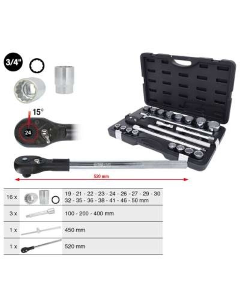KS TOOLS 3/4" Dopsleutelset, 21-dlg - 911.0722