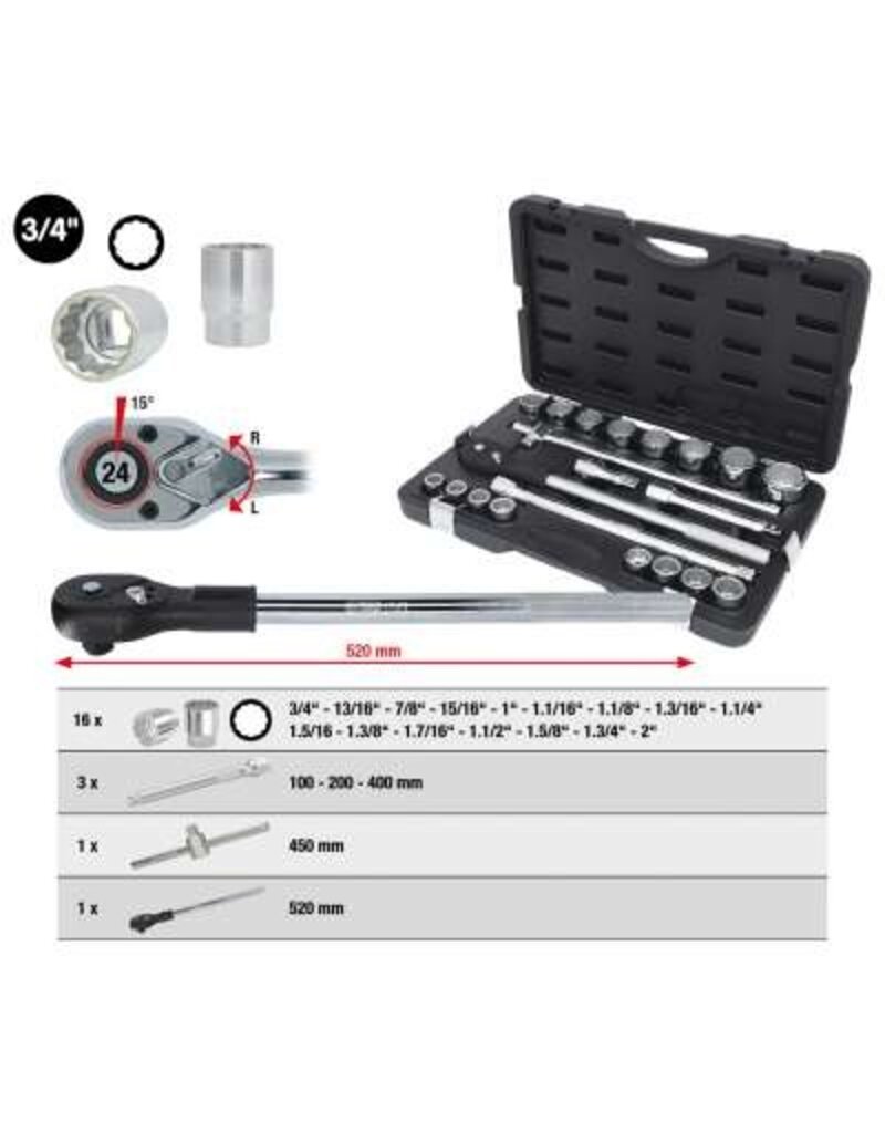 KS TOOLS 3/4" Dopsleutelset, 21-dlg, twaalfkant - 911.0751