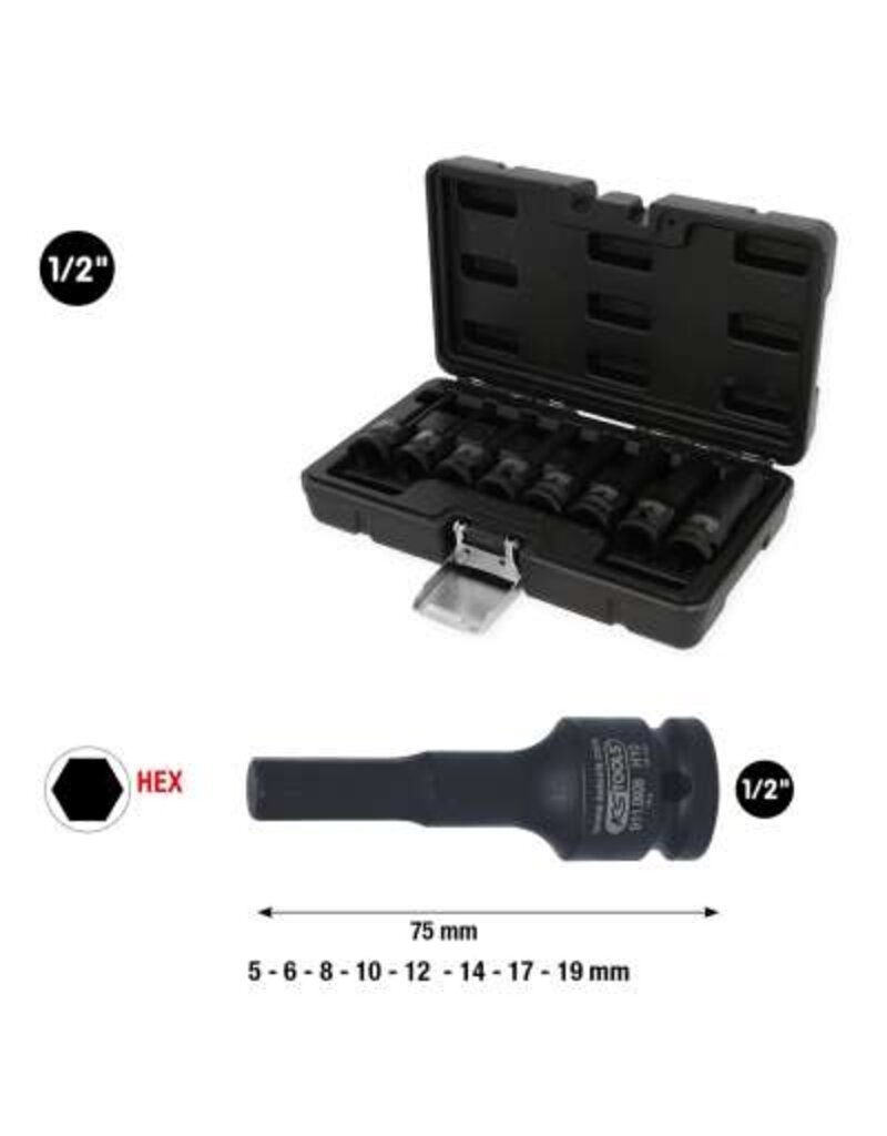 KS TOOLS 1/2" Kracht Bit-dopsleutel, lang, set, 8-dlg - 911.0902