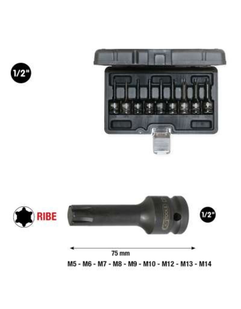 KS TOOLS 1/2" Bit-dopsleutelset RIBE, kracht, lang, 9-dlg - 911.0934