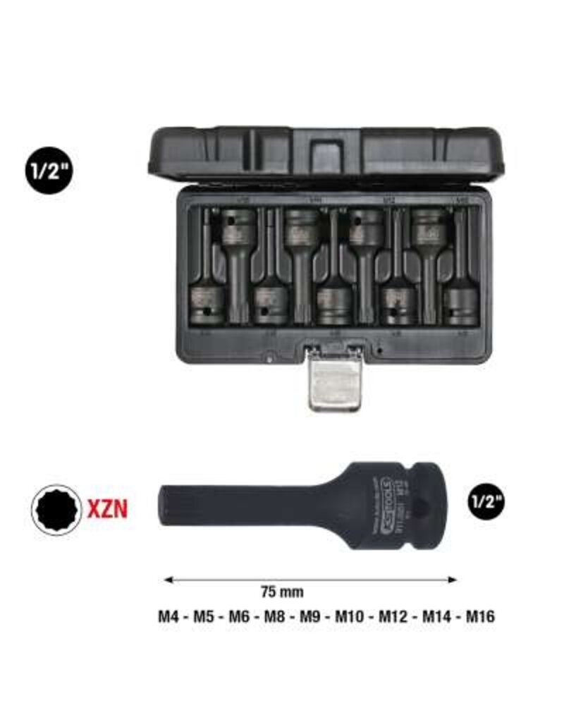 KS TOOLS 1/2" Bit-dopsleutelset XZN, kracht, 9-dlg - 911.0944