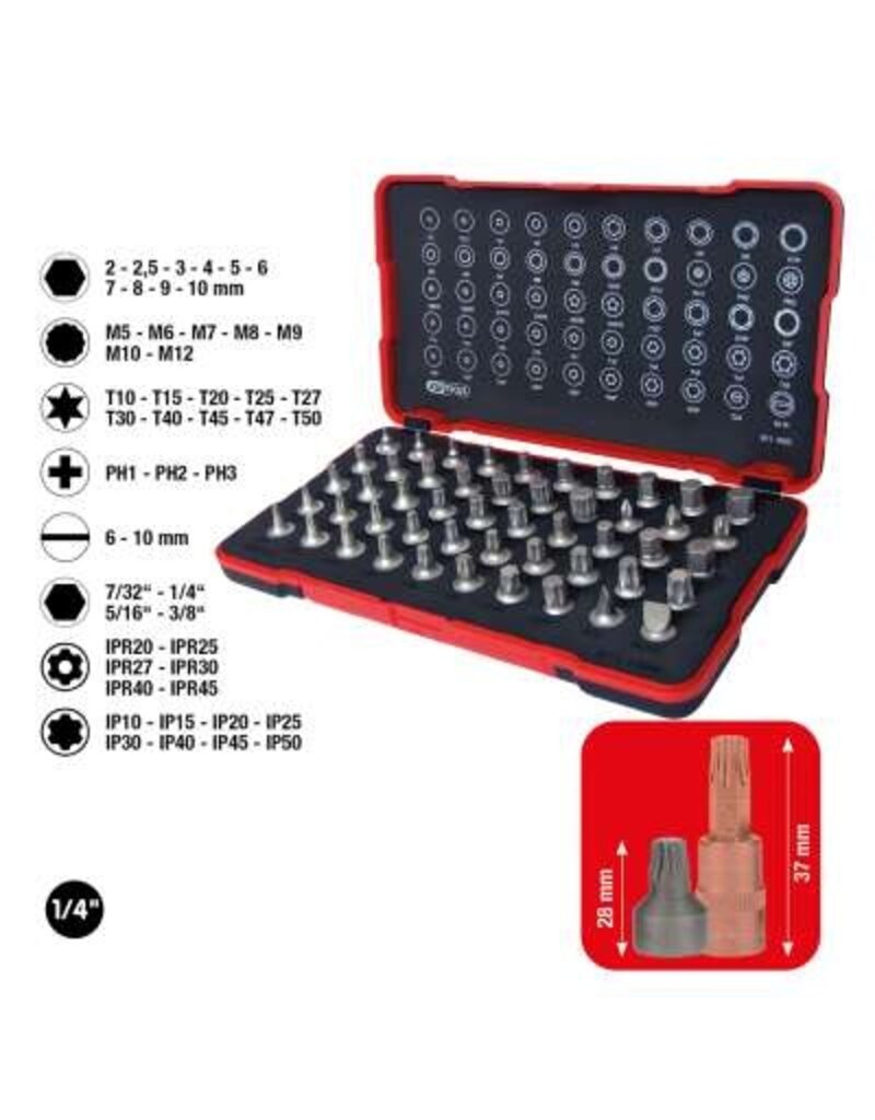 KS TOOLS 1/4" bit-dopsleutelset, extra kort, 50-dlg - 911.1850