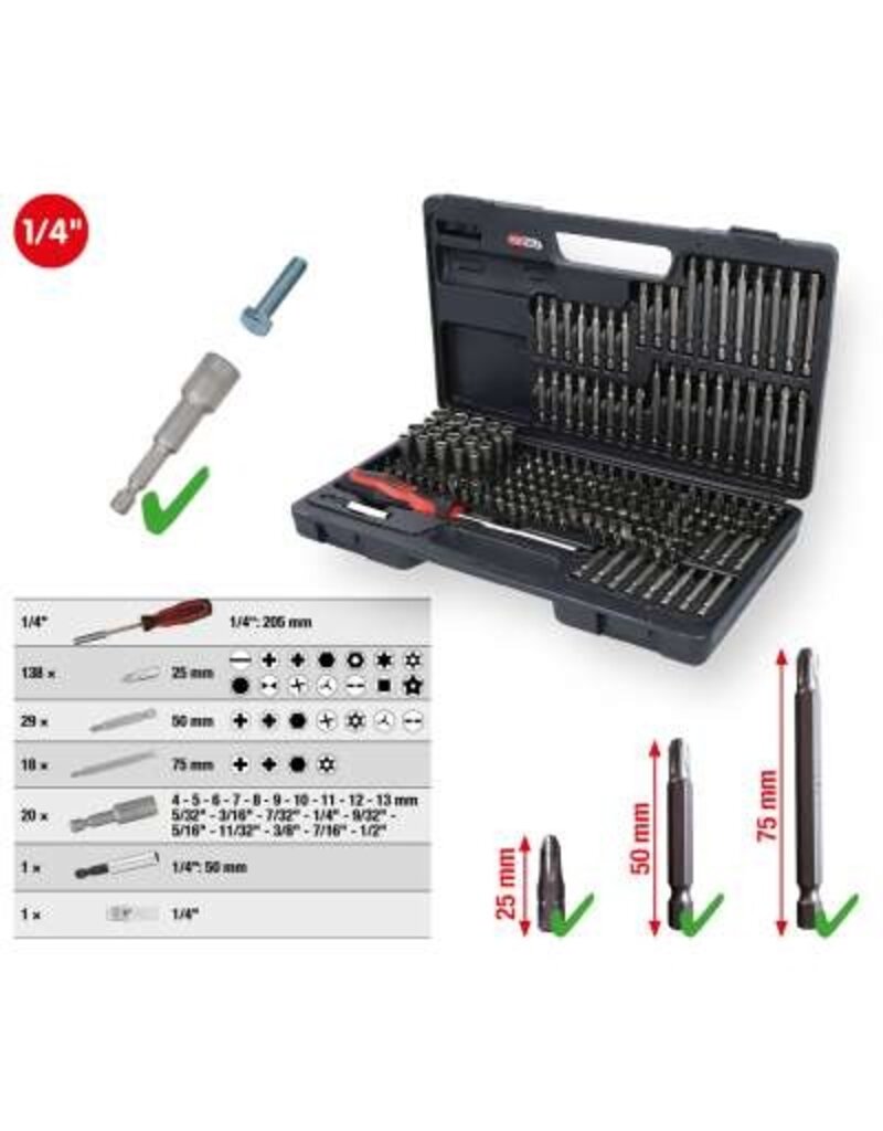KS TOOLS 1/4" Bitset, 208-dlg - 911.2008
