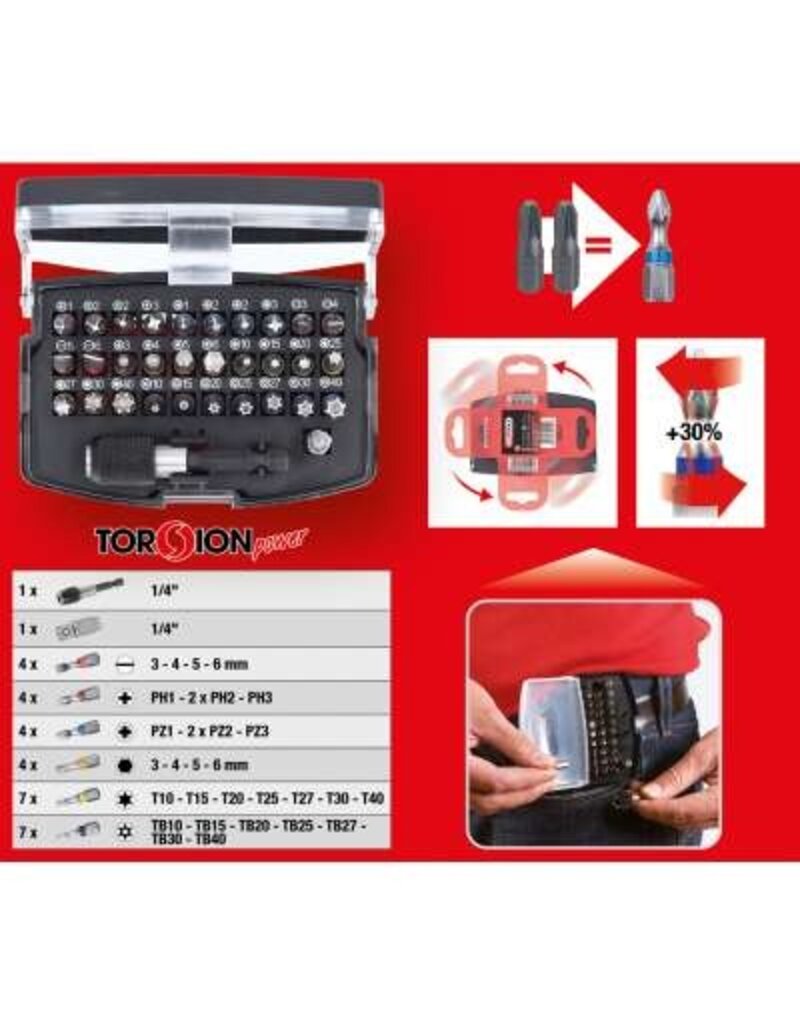 KS TOOLS 1/4" TORSIONpower bit-box, 32-dlg - 911.3030