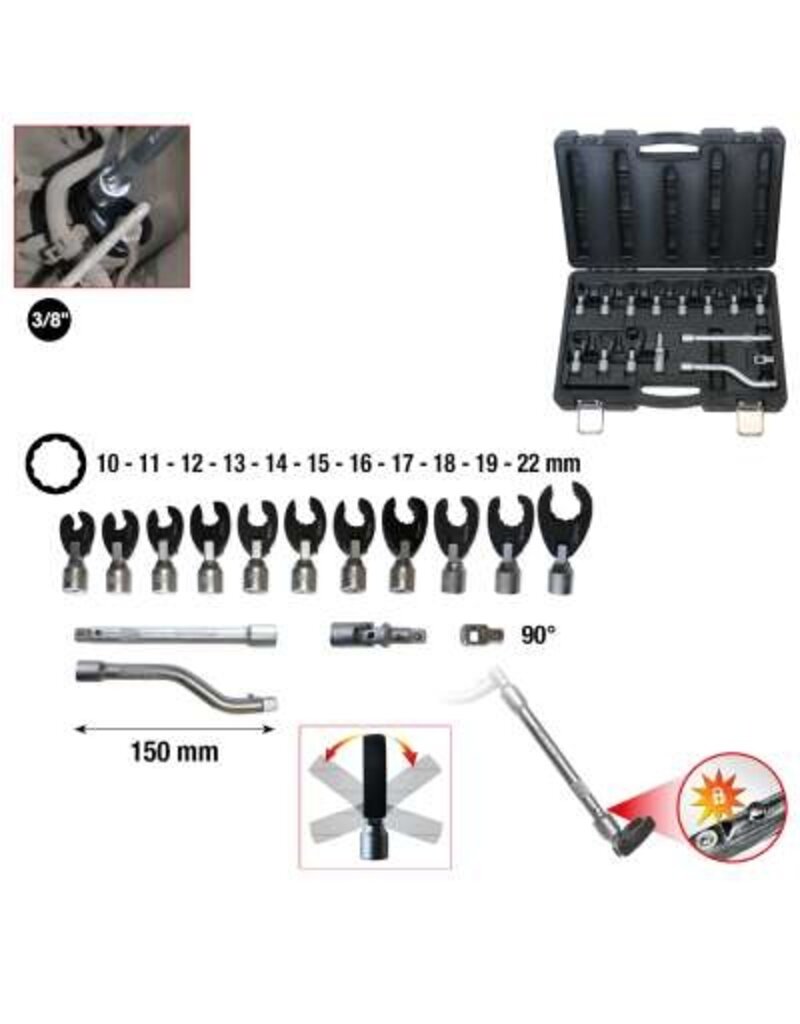KS TOOLS 3/8" 12-kant-insteek-steeksleutelset met scharnier, 15-dlg, 10 - 22 mm - 913.3835