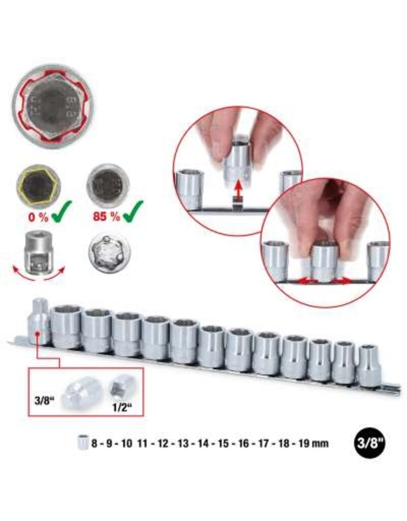 KS TOOLS 3/8" RESCUEpower Dopsleutelset, 13-dlg, 8-19mm - 913.3930