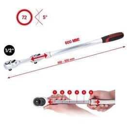 KS TOOLS 1/2" omschakelbare telescoopratel, extra lang, 72-tanden - 914.1205